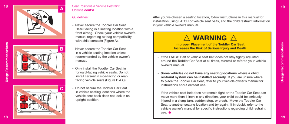 Warning, Ab c | Orbit Baby Generation-one Toddler Car Seat User Manual | Page 10 / 55