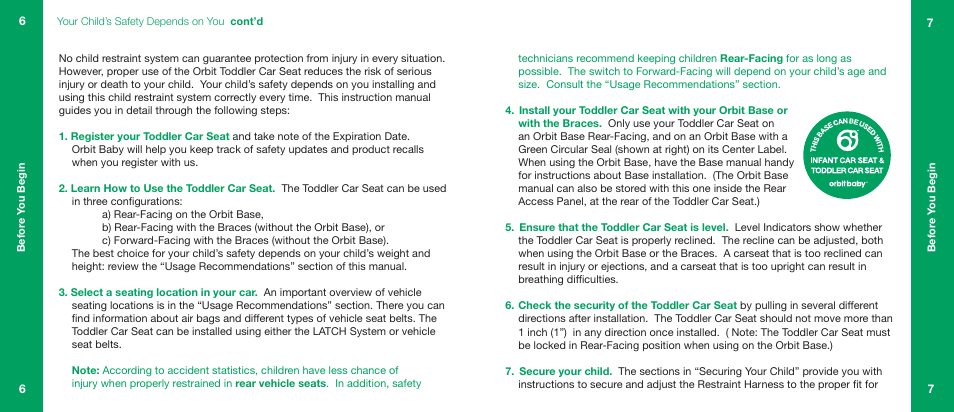 Orbit Baby Generation-one Toddler Car Seat User Manual | Page 4 / 55