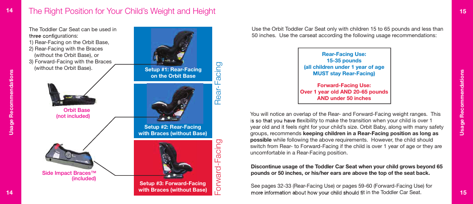 Forwa rd-facing rea r-facing | Orbit Baby Generation-one Toddler Car Seat User Manual | Page 8 / 55