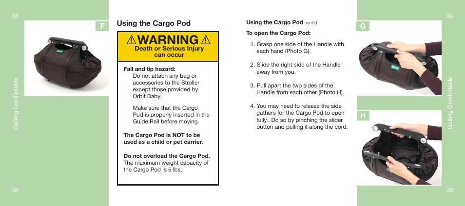 Warning | Orbit Baby Generation-one Stroller User Manual | Page 20 / 25
