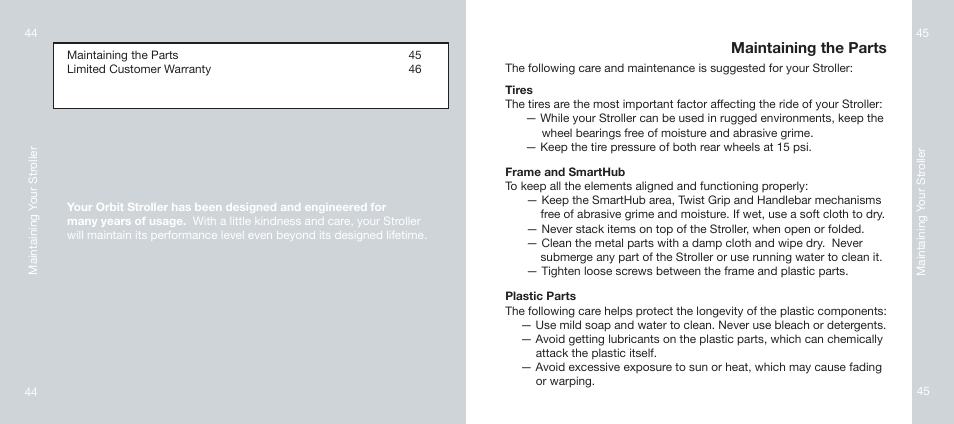 Maintaining the parts | Orbit Baby Generation-one Stroller User Manual | Page 23 / 25