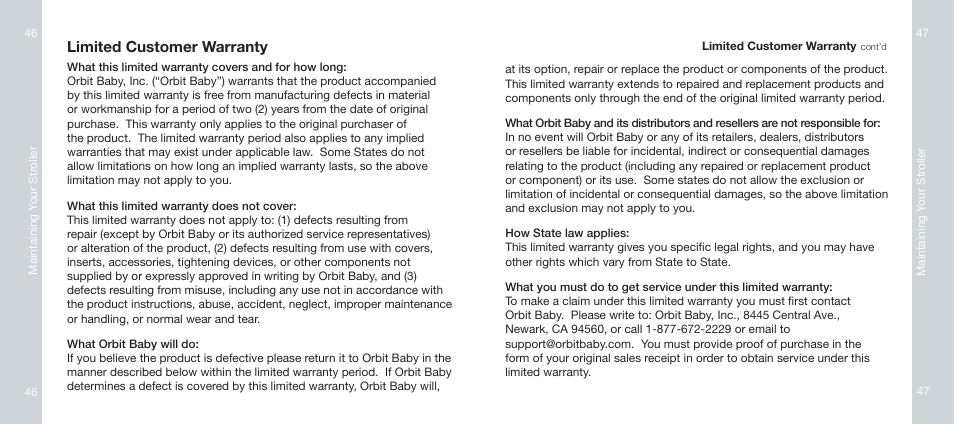 Limited customer warranty | Orbit Baby Generation-one Stroller User Manual | Page 24 / 25