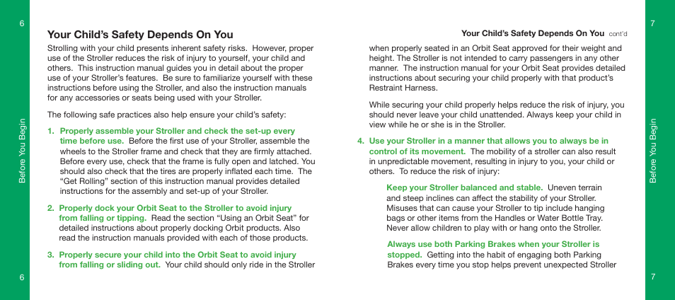 Your child’s safety depends on you | Orbit Baby Generation-one Stroller User Manual | Page 4 / 25