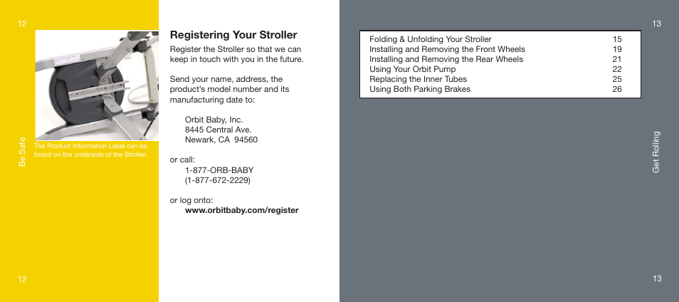 Registering your stroller | Orbit Baby Generation-one Stroller User Manual | Page 7 / 25