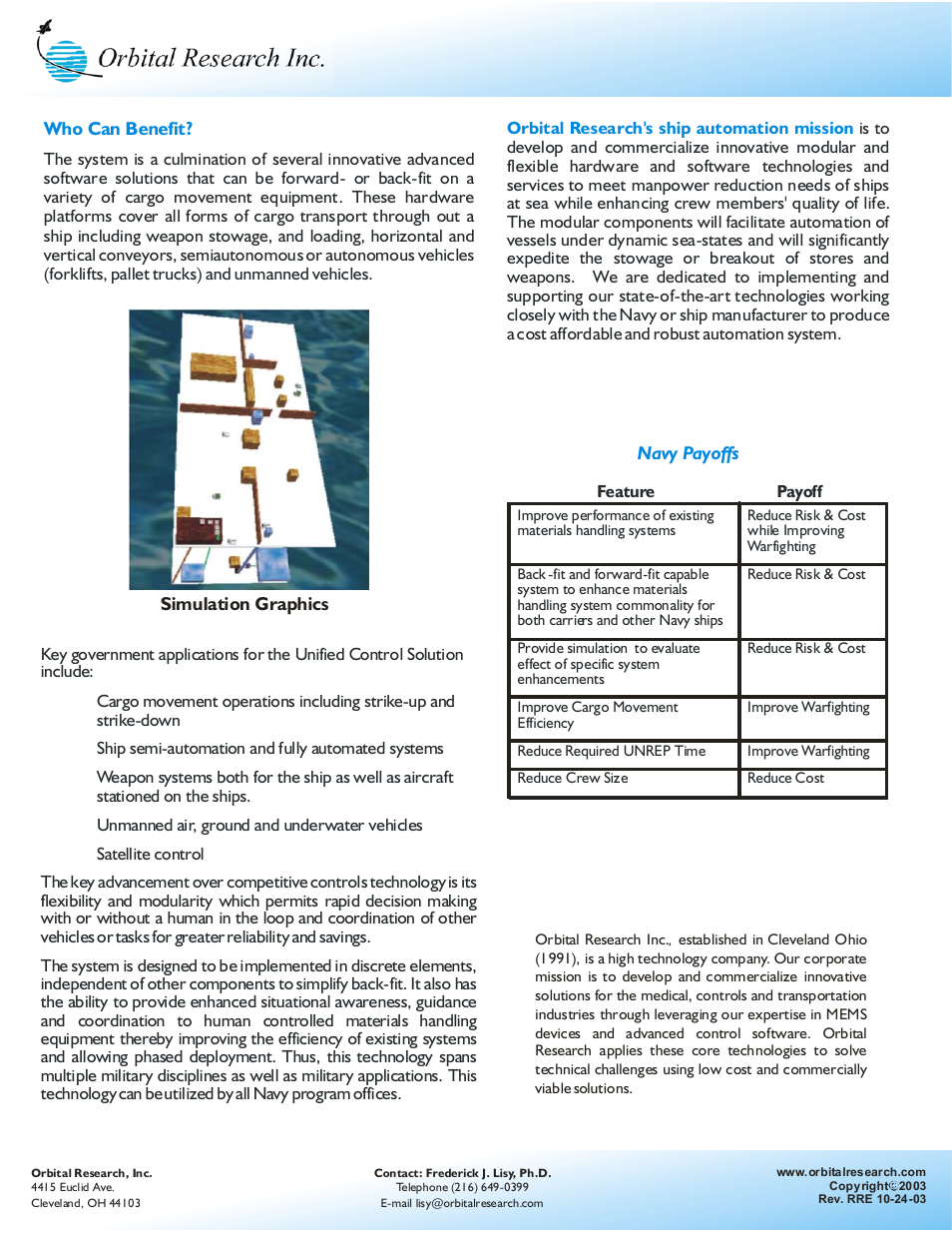 Orbital Research AUTONOMOUS MOBILE CARGO HANDLING FOR CARRIER AUTOMATION User Manual | Page 2 / 2