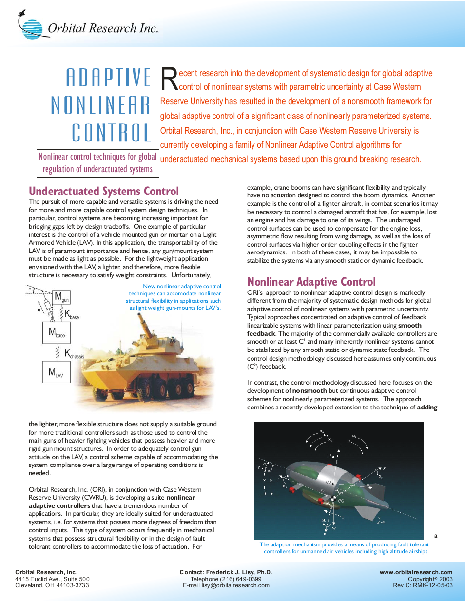 Orbital Research Adaptive Nonlinear Control User Manual | 2 pages