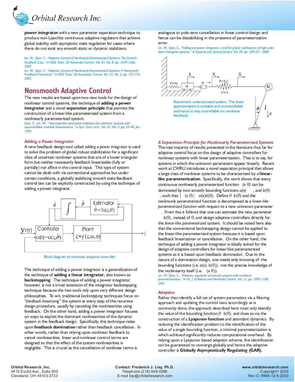 Nonsmooth adaptive control | Orbital Research Adaptive Nonlinear Control User Manual | Page 2 / 2