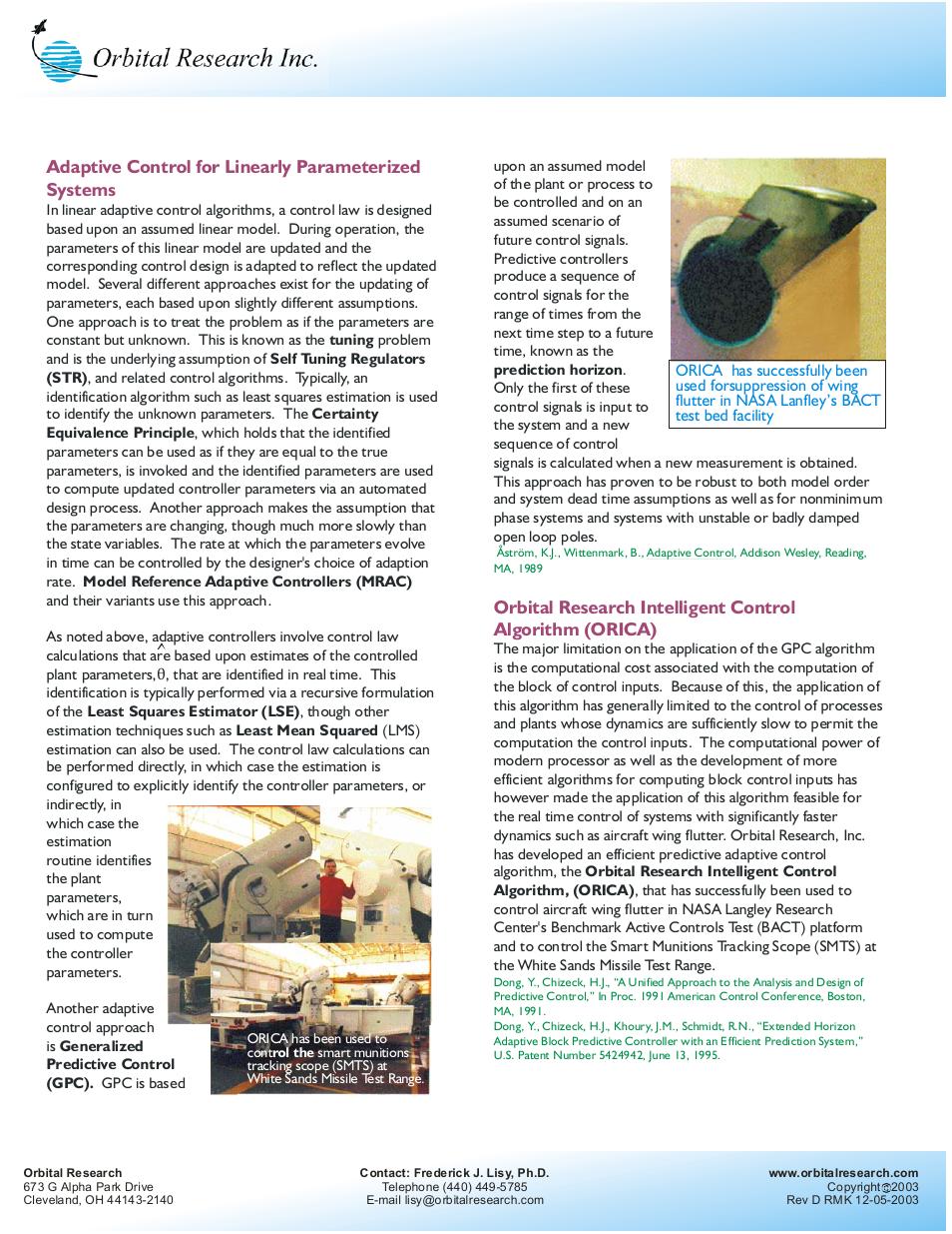 Orbital Research Linear Adaptive Control User Manual | Page 2 / 2