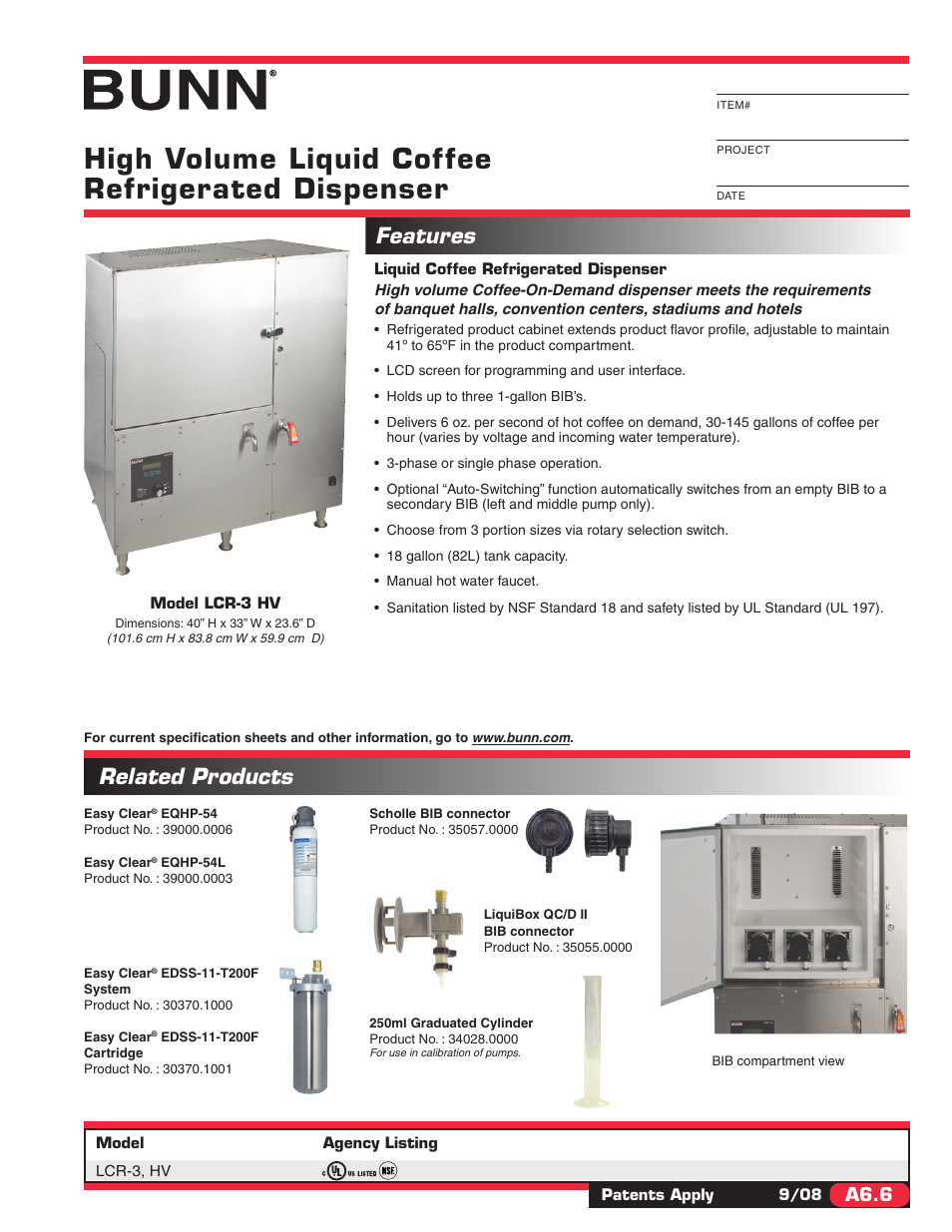 Bunn LCR-3 HV User Manual | 2 pages