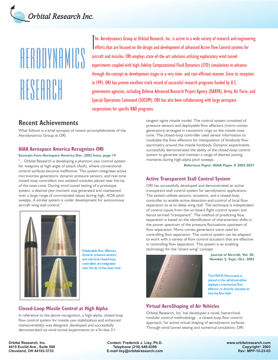 Orbital Research Aerodynamics Research User Manual | 2 pages