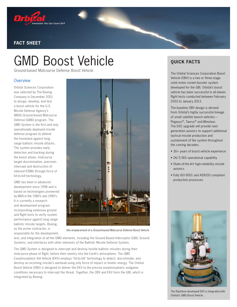 Orbital GMD Boost Vehicle User Manual | 2 pages