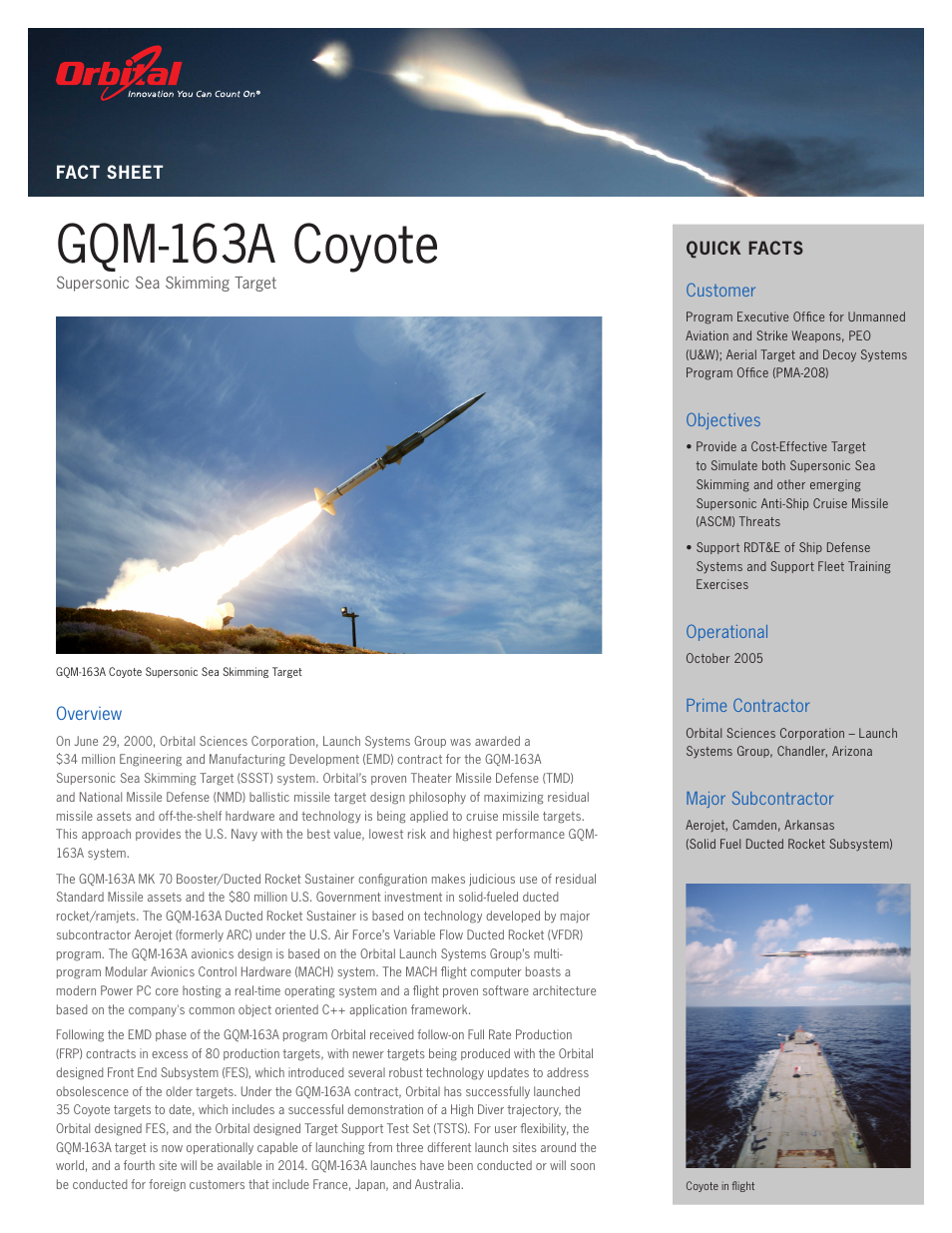 Orbital GQM-163A Coyote User Manual | 2 pages