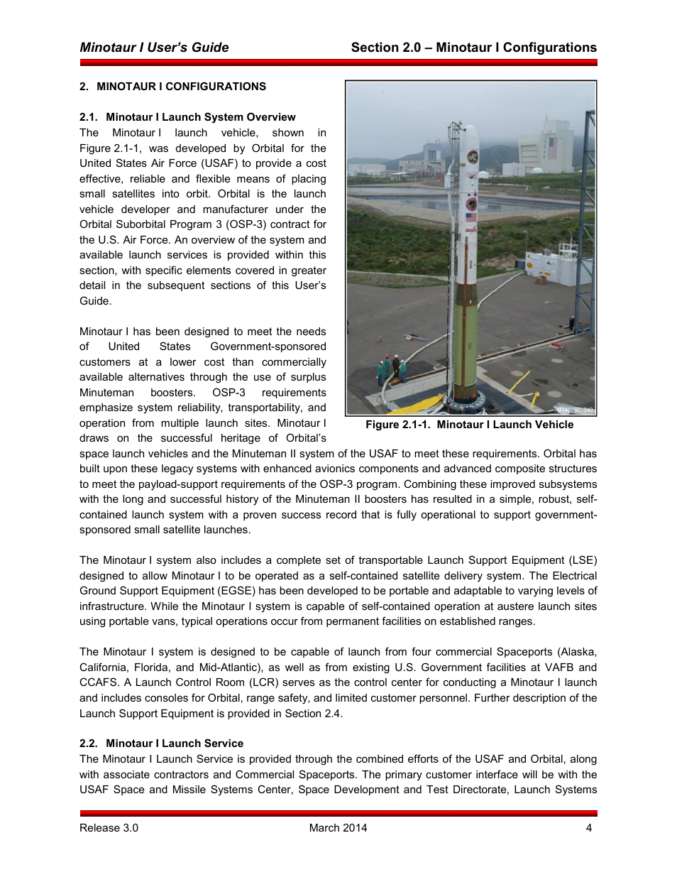Minotaur i configurations, Minotaur i launch system overview, Minotaur i launch service | Orbital Minotaur I User Manual | Page 17 / 99