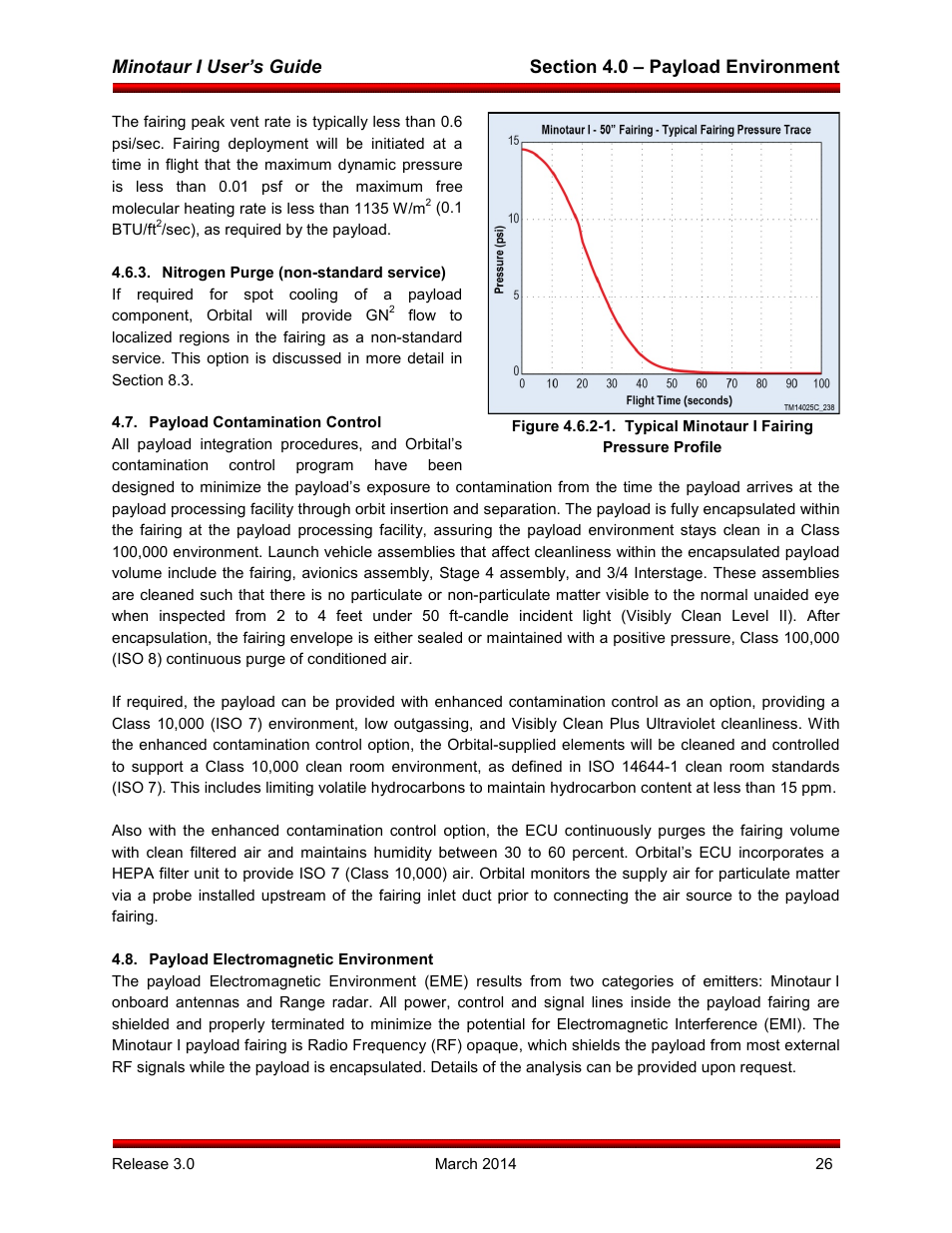 Nitrogen purge (non-standard service), Payload contamination control, Payload electromagnetic environment | Orbital Minotaur I User Manual | Page 39 / 99