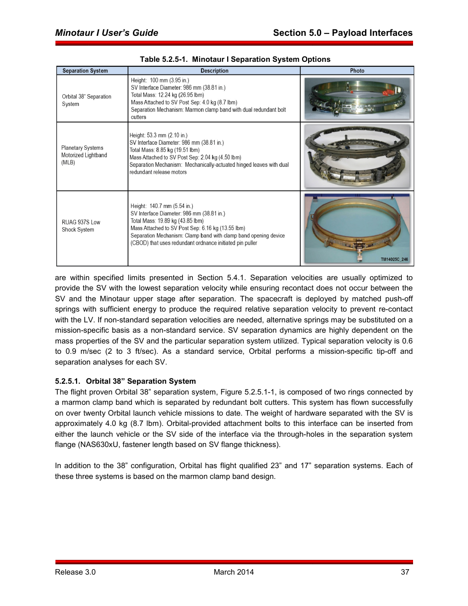 Orbital 38” separation system | Orbital Minotaur I User Manual | Page 50 / 99