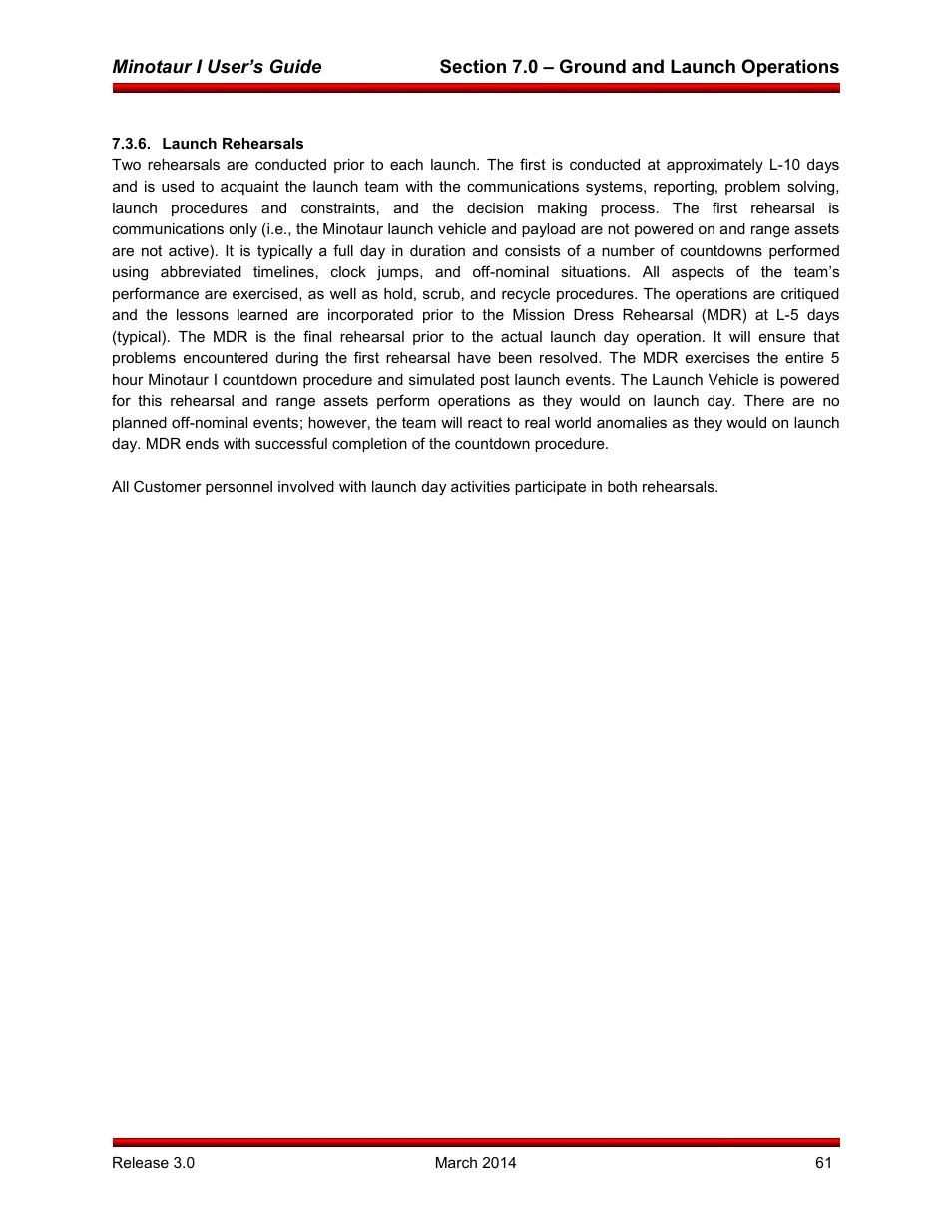 Launch rehearsals | Orbital Minotaur I User Manual | Page 74 / 99
