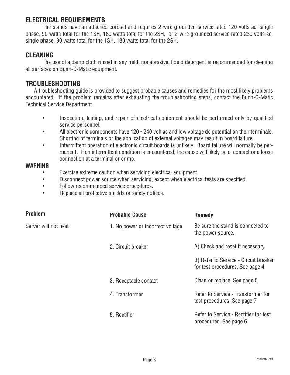 Bunn 1SH & 2SH STAND User Manual | Page 3 / 10