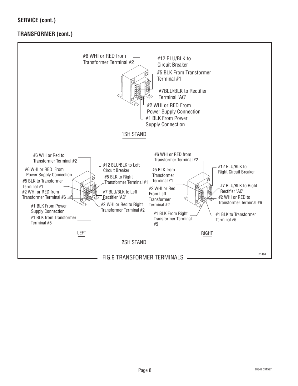 Service (cont.) transformer (cont.), Fig.9 transformer terminals, Page 8 | Bunn 1SH & 2SH STAND User Manual | Page 8 / 10