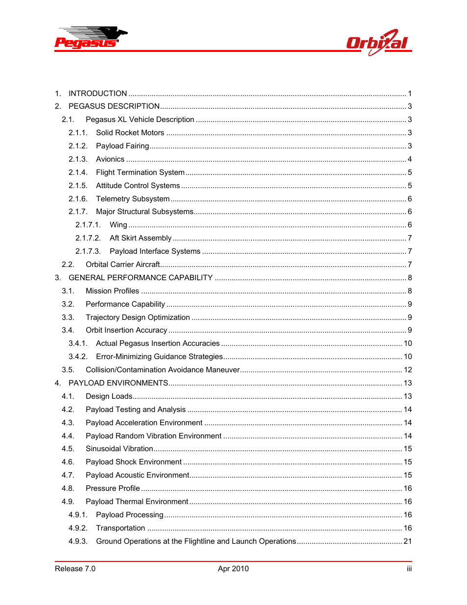 Pegasus user’s guide | Orbital Pegasus User Manual | Page 3 / 92
