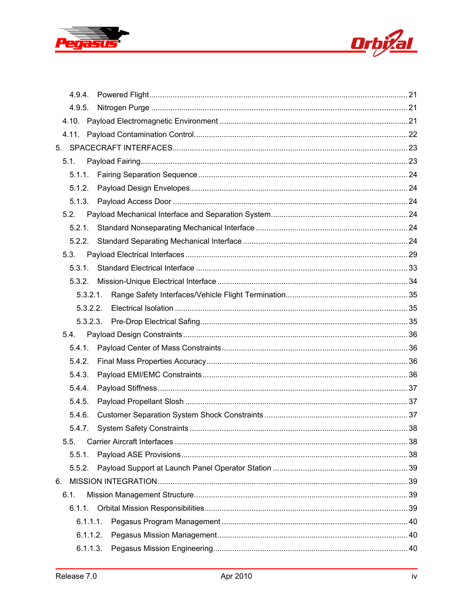 Pegasus user’s guide | Orbital Pegasus User Manual | Page 4 / 92