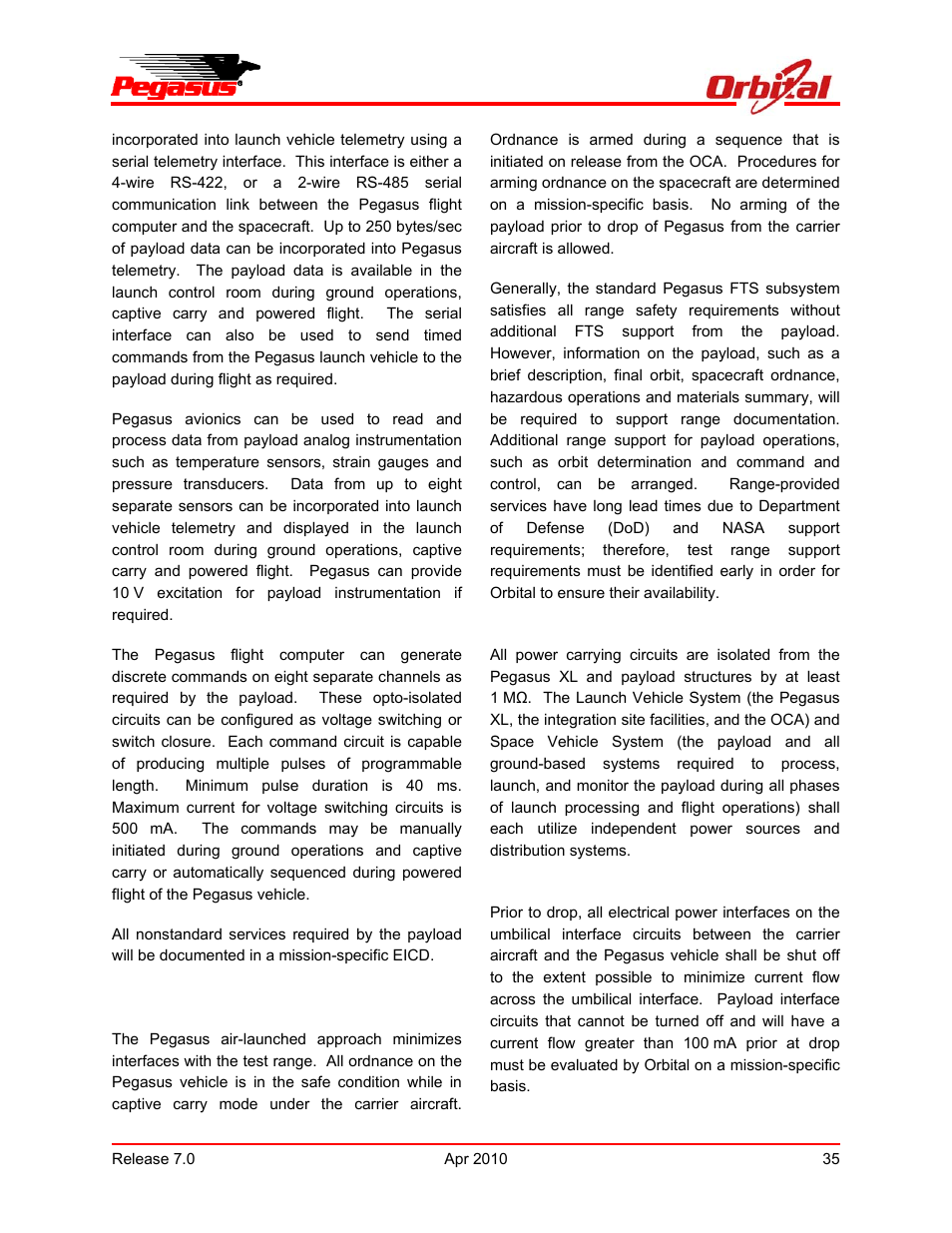 Pegasus user’s guide | Orbital Pegasus User Manual | Page 46 / 92