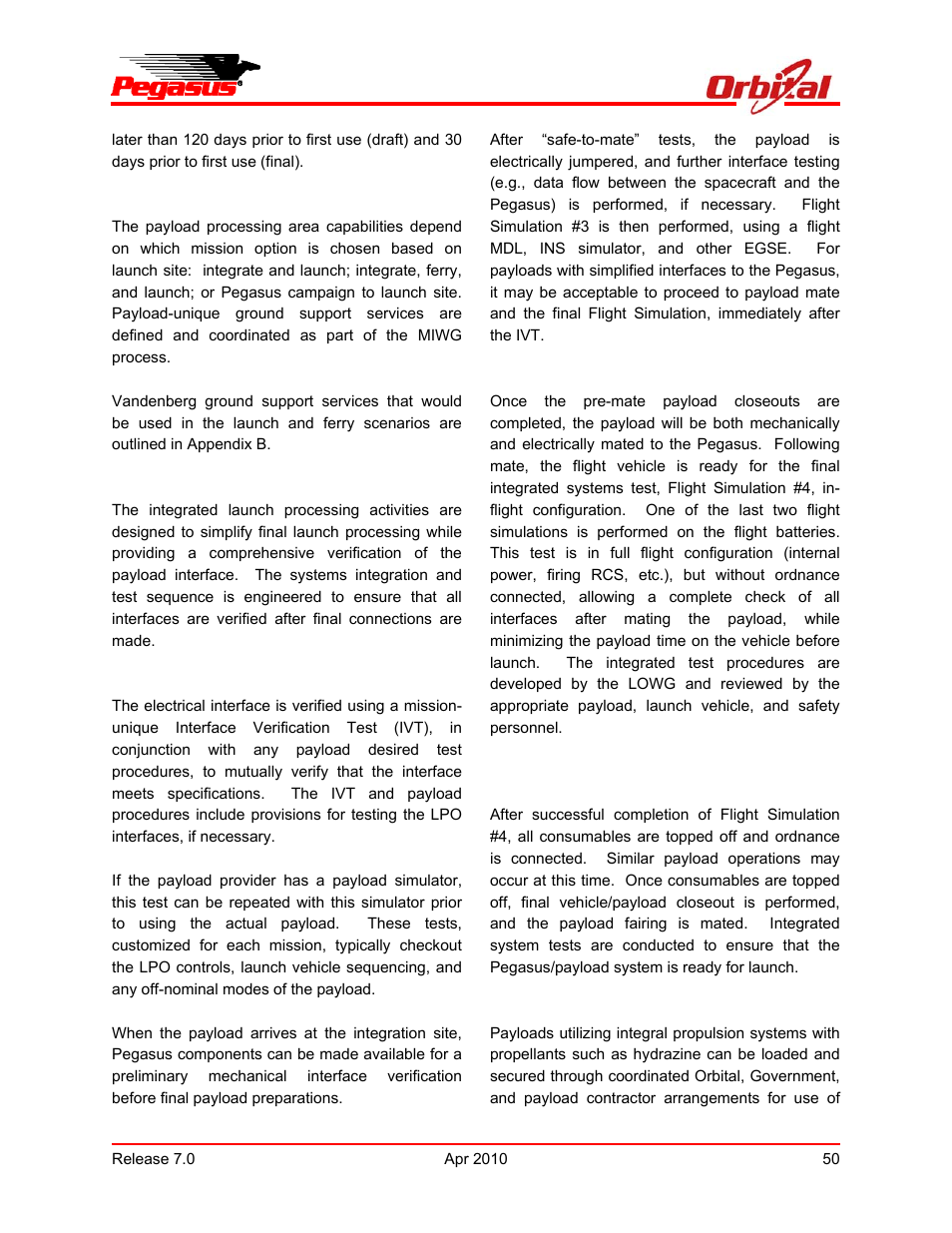 Pegasus user’s guide | Orbital Pegasus User Manual | Page 61 / 92