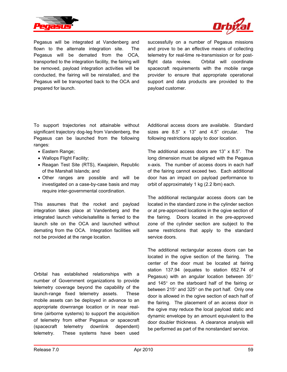Pegasus user’s guide | Orbital Pegasus User Manual | Page 70 / 92