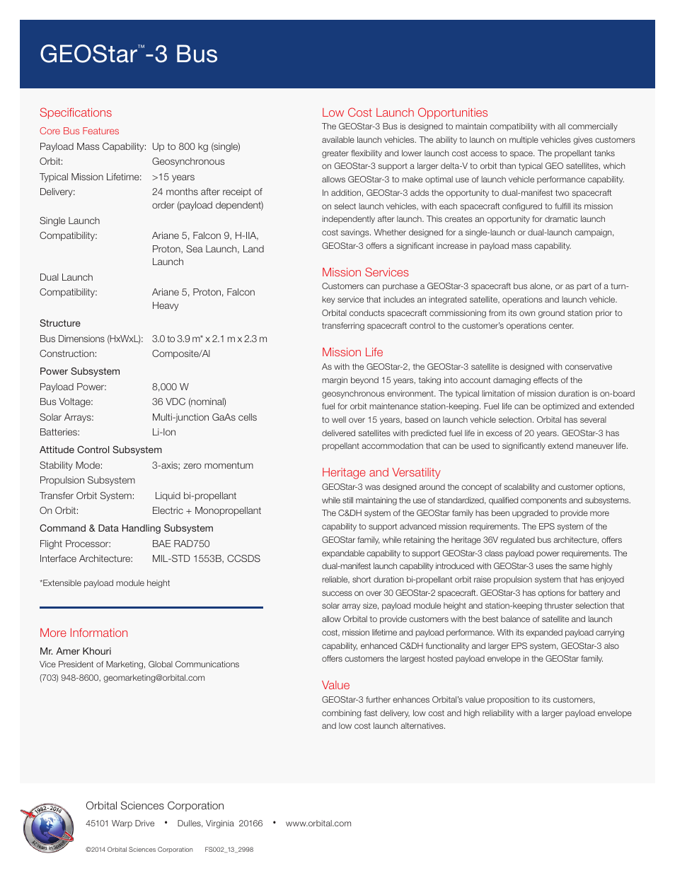 Geostar, 3 bus | Orbital GEOStar-3 Bus User Manual | Page 2 / 2