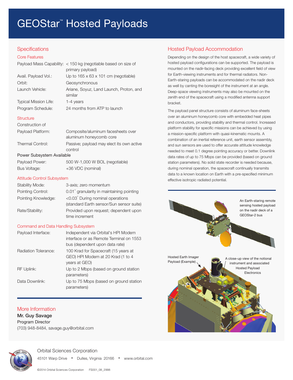 Geostar, Hosted payloads | Orbital GEOStar Hosted Payloads User Manual | Page 2 / 2
