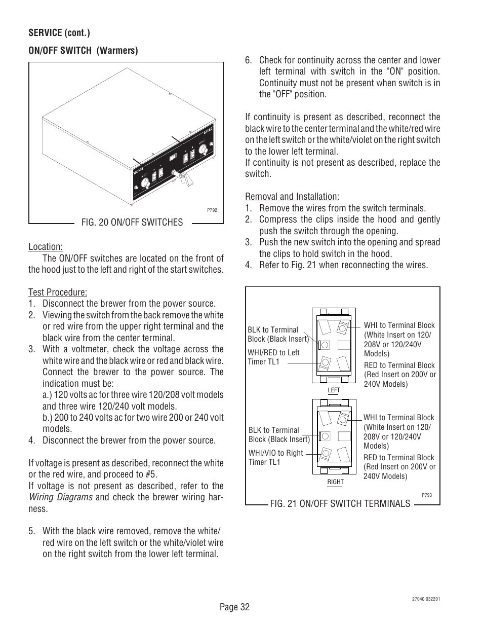Wiring diagrams | Bunn DUAL TM (Serial # DUAL010000 - Up) 27040.0000F User Manual | Page 32 / 53