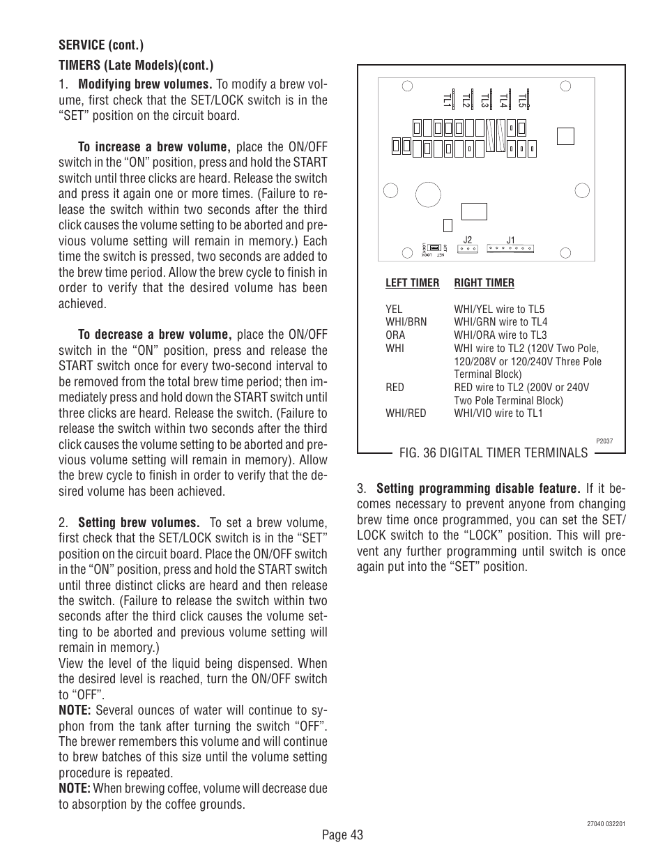 Bunn DUAL TM (Serial # DUAL010000 - Up) 27040.0000F User Manual | Page 43 / 53