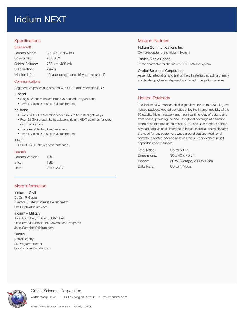 Iridium next | Orbital Iridium NEXT User Manual | Page 2 / 2