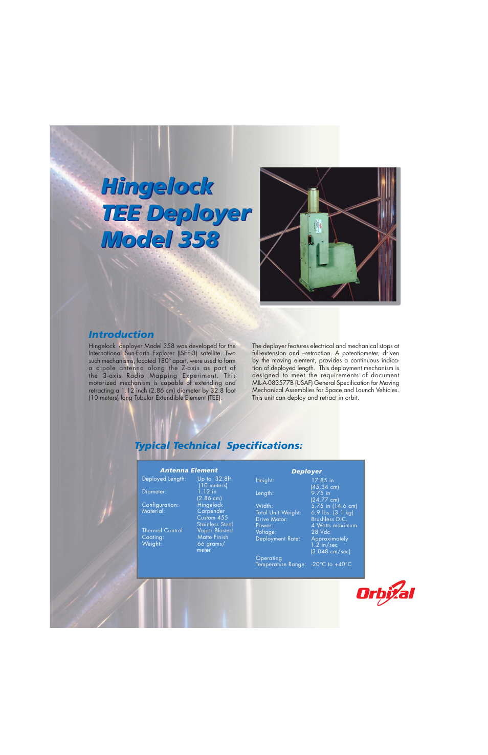 Orbital Hingelock TEE Deployer Model 358 User Manual | 2 pages