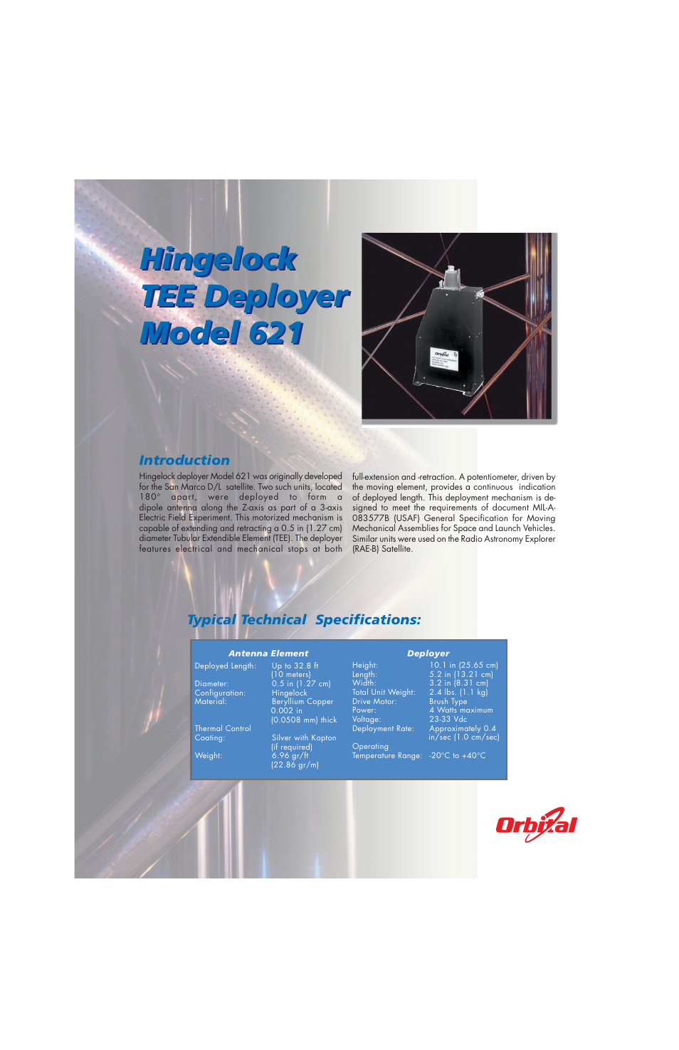 Orbital Hingelock TEE Deployer Model 621 User Manual | 2 pages