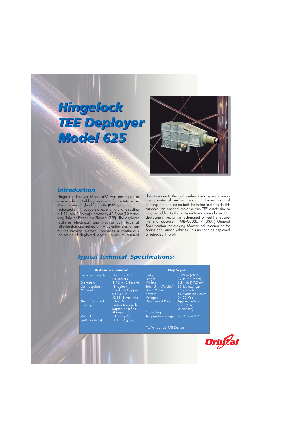 Orbital Hingelock TEE Deployer Model 625 User Manual | 2 pages
