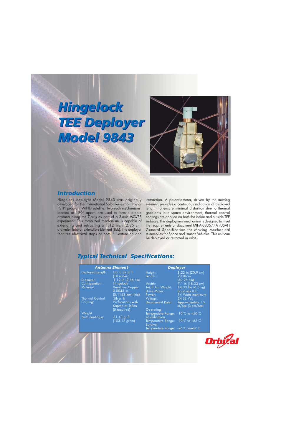 Orbital Hingelock TEE Deployer Model 9843 User Manual | 2 pages