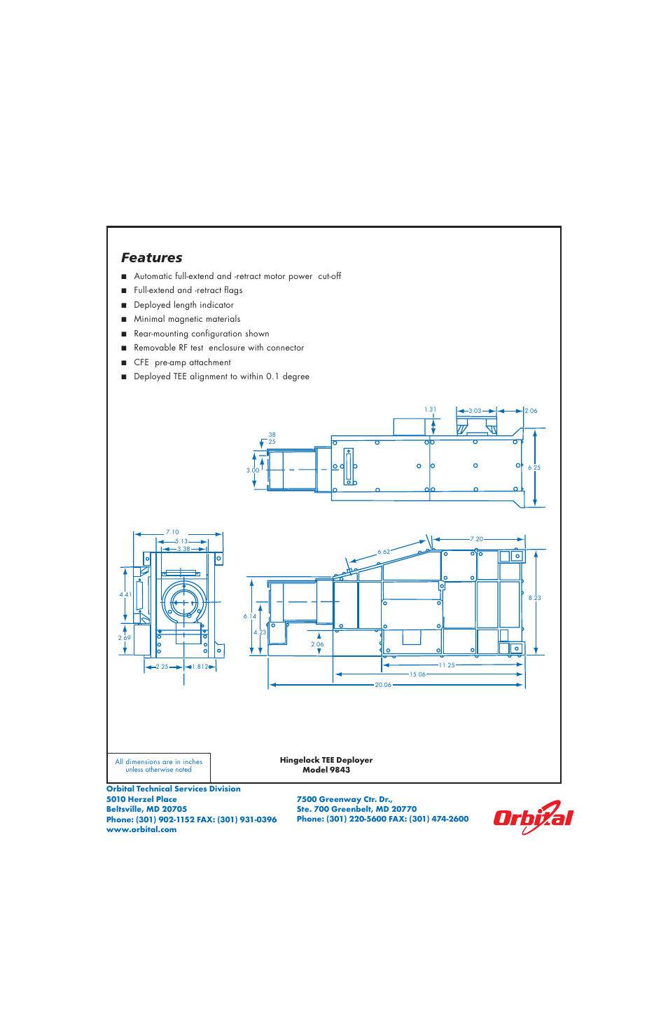 Features | Orbital Hingelock TEE Deployer Model 9843 User Manual | Page 2 / 2