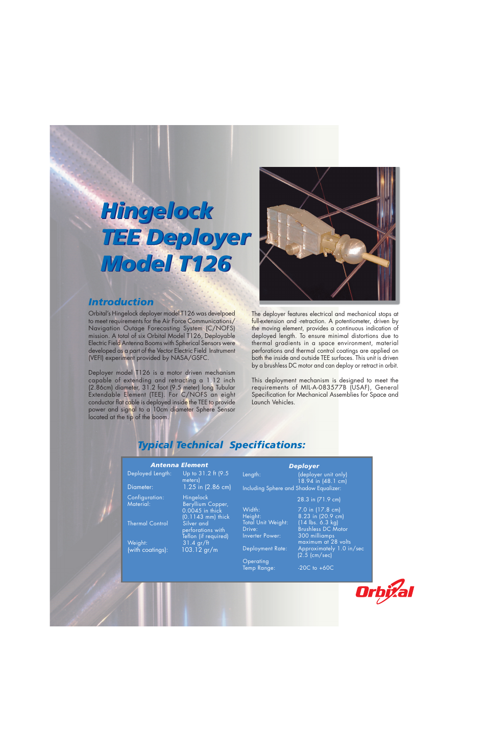 Orbital Hingelock TEE Deployer Model T126 User Manual | 2 pages
