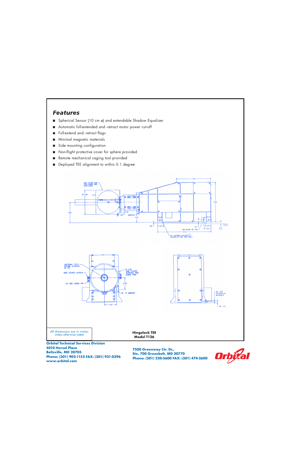 Features | Orbital Hingelock TEE Deployer Model T126 User Manual | Page 2 / 2