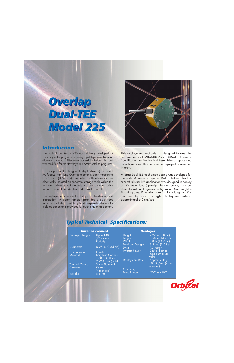 Orbital Overlap Dual-TEE Model 225 User Manual | 2 pages