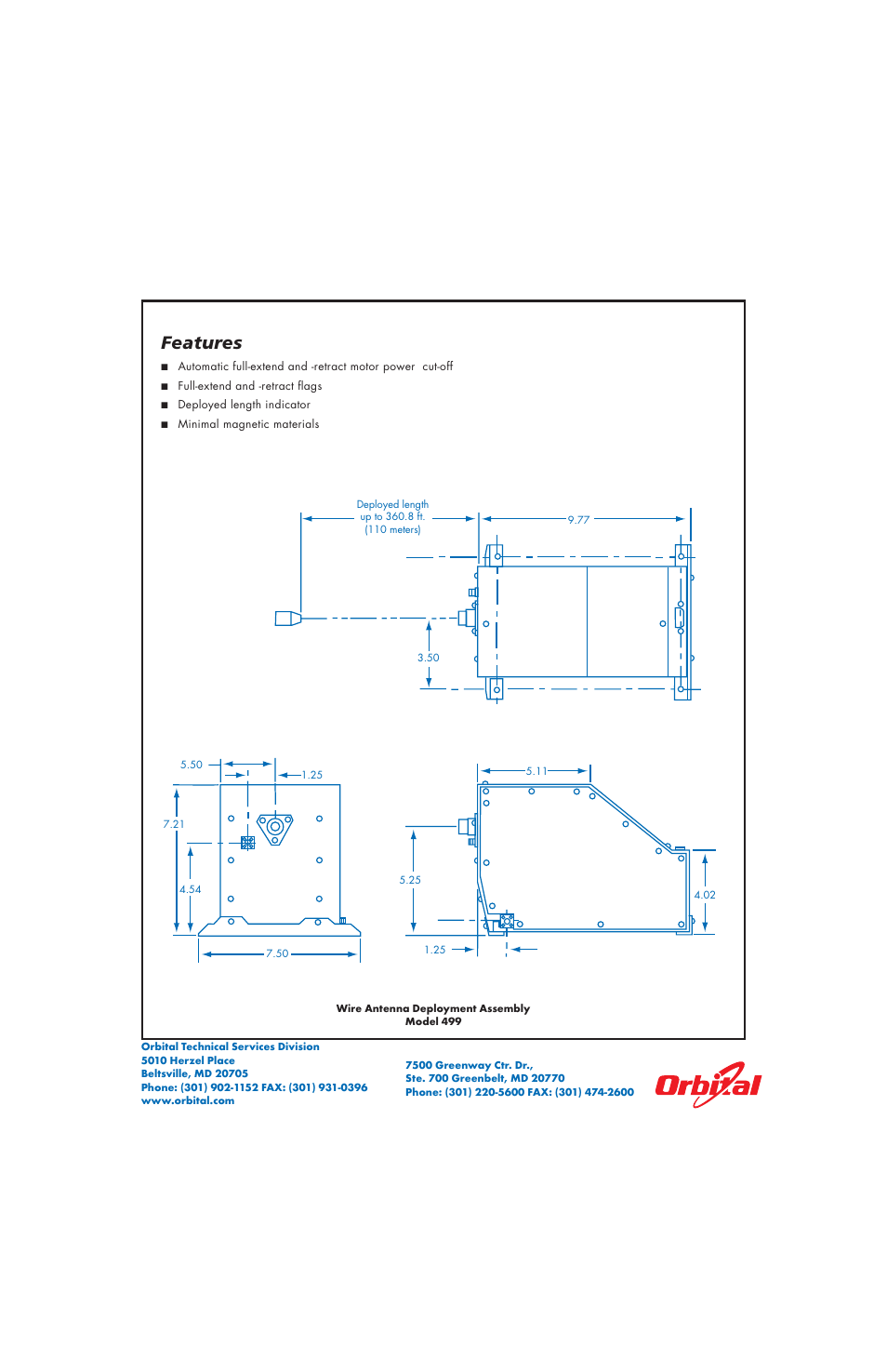 Features | Orbital Wire Antenna Deployment Assembly Model 499 User Manual | Page 2 / 2
