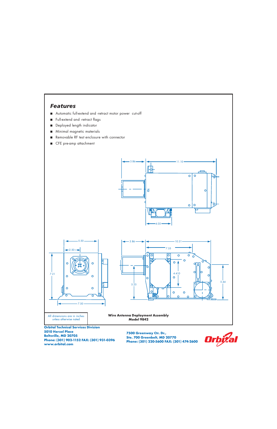 Features | Orbital Wire Antenna Deployment Assembly Model 9842 User Manual | Page 2 / 2