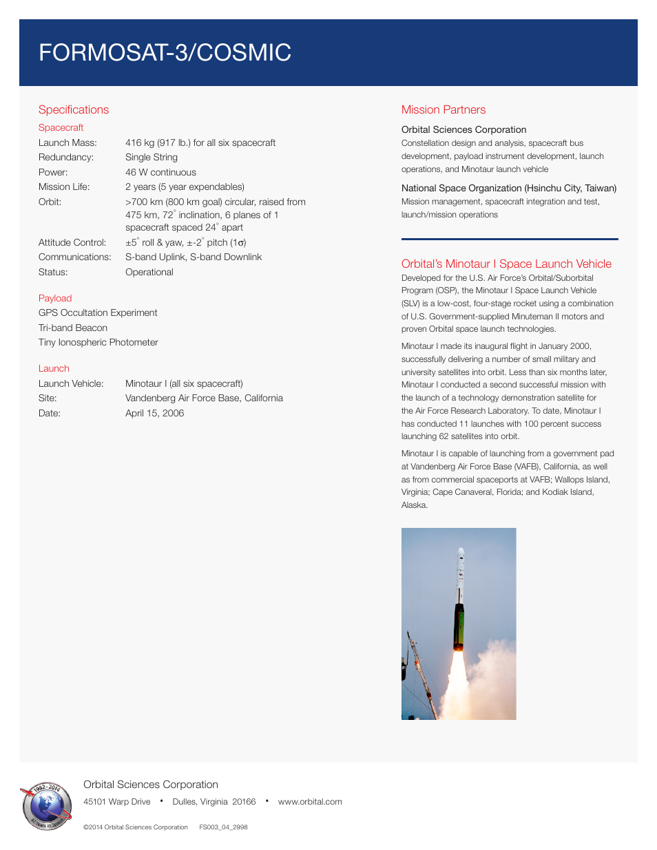 Formosat-3/cosmic | Orbital FORMOSAT-3/COSMIC User Manual | Page 2 / 2