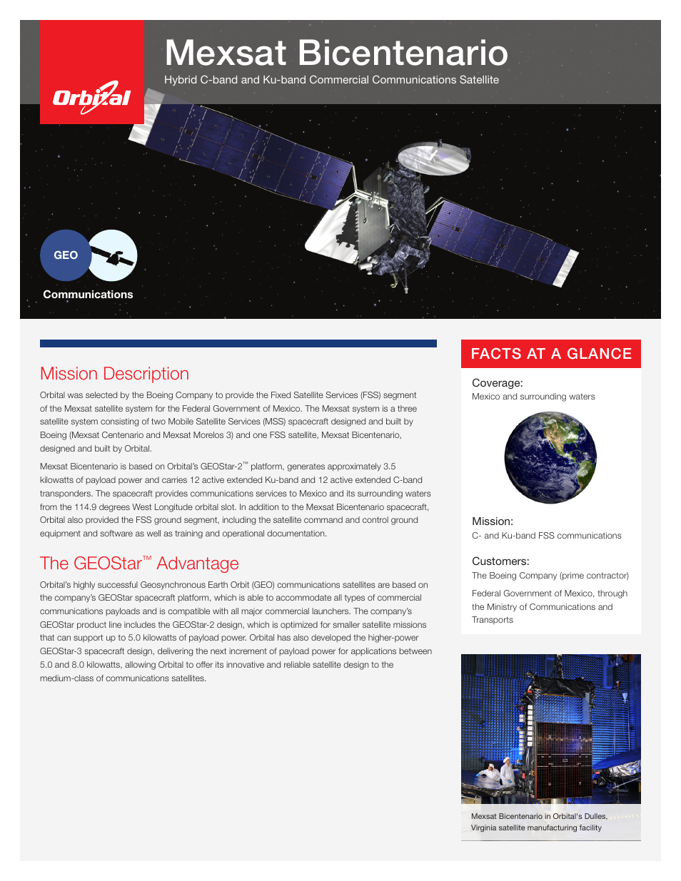 Orbital Mexsat Bicentenario User Manual | 2 pages