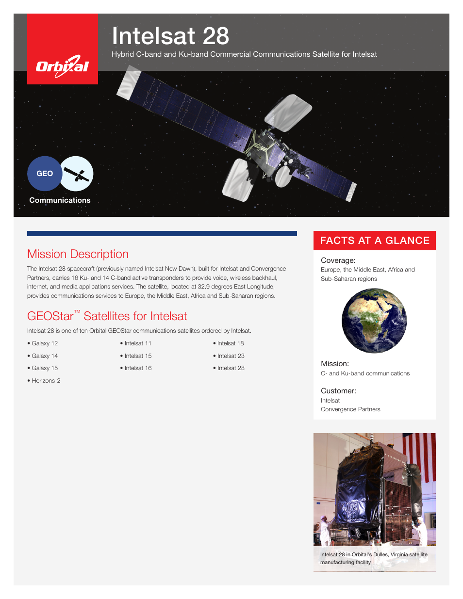 Orbital Intelsat 28 User Manual | 2 pages