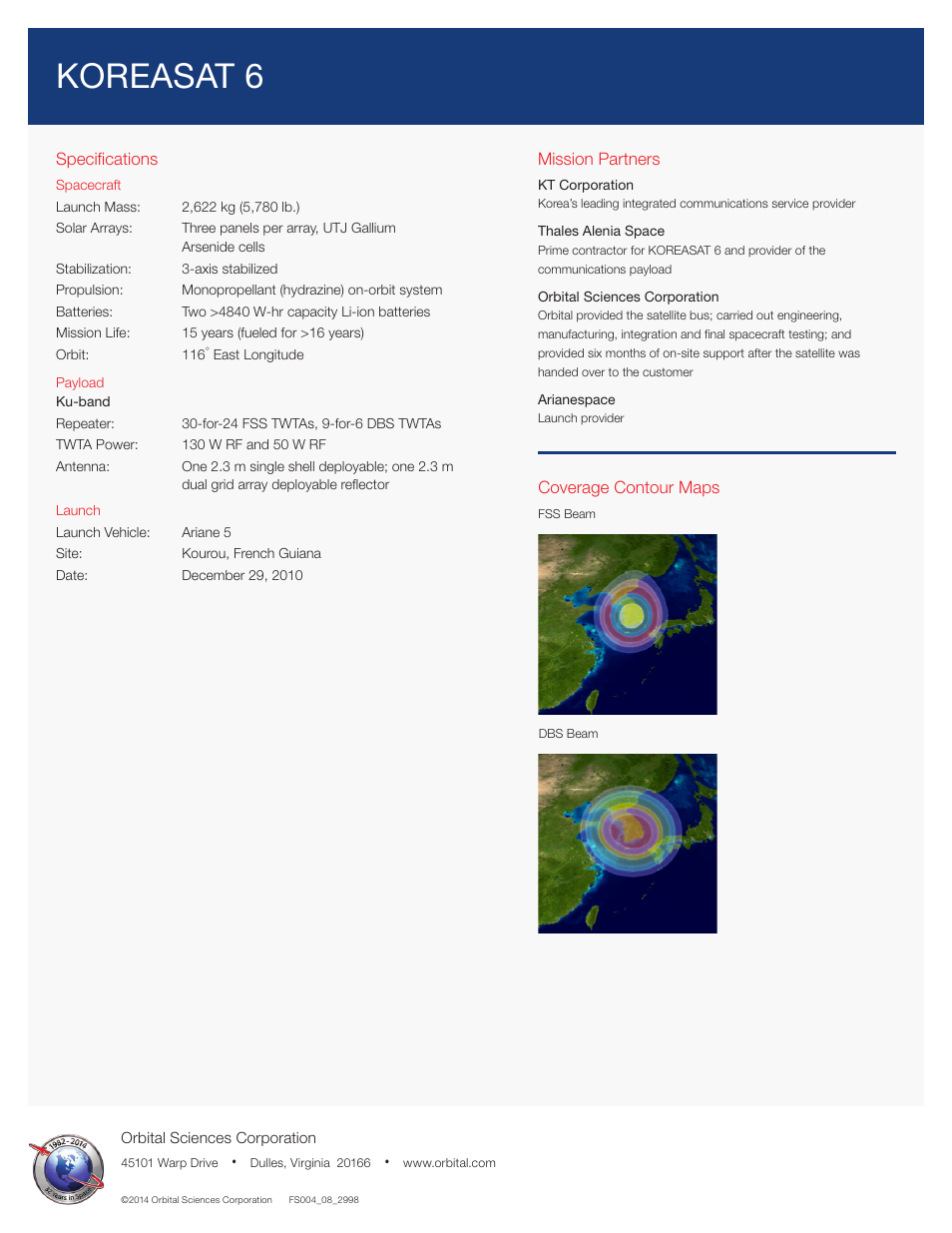 Koreasat 6 | Orbital KOREASAT 6 User Manual | Page 2 / 2