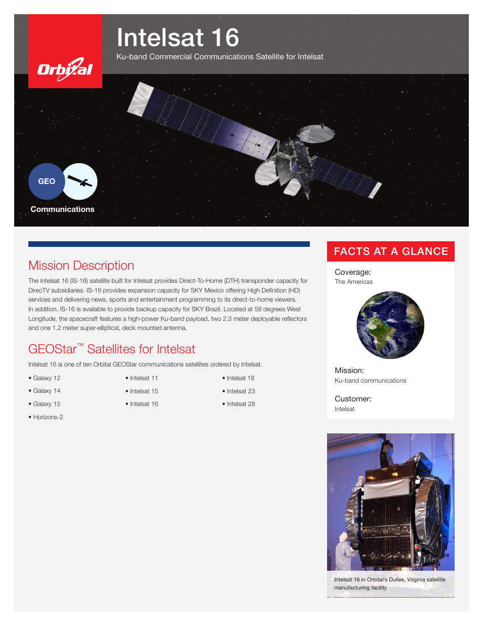 Orbital Intelsat 16 User Manual | 2 pages