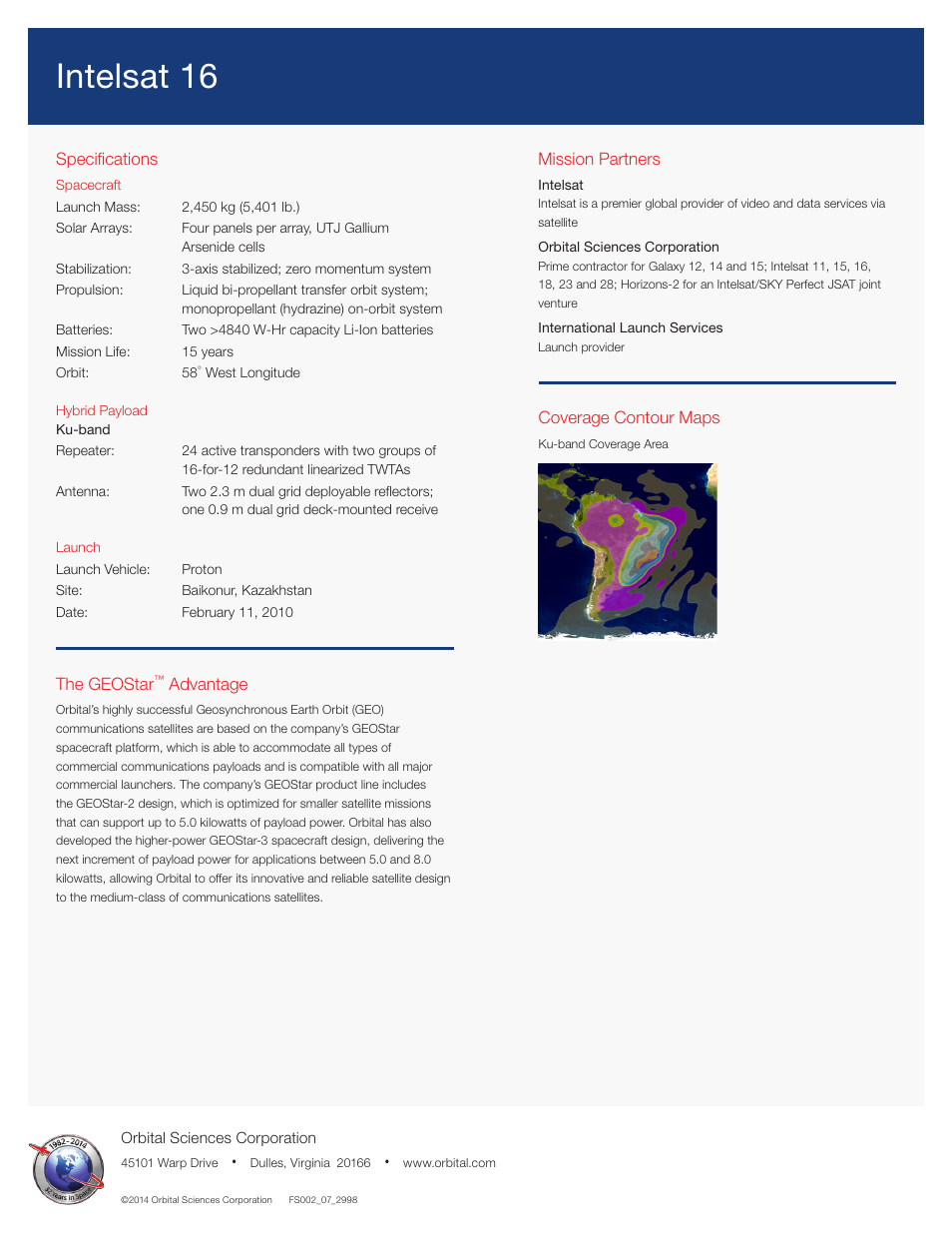 Intelsat 16 | Orbital Intelsat 16 User Manual | Page 2 / 2