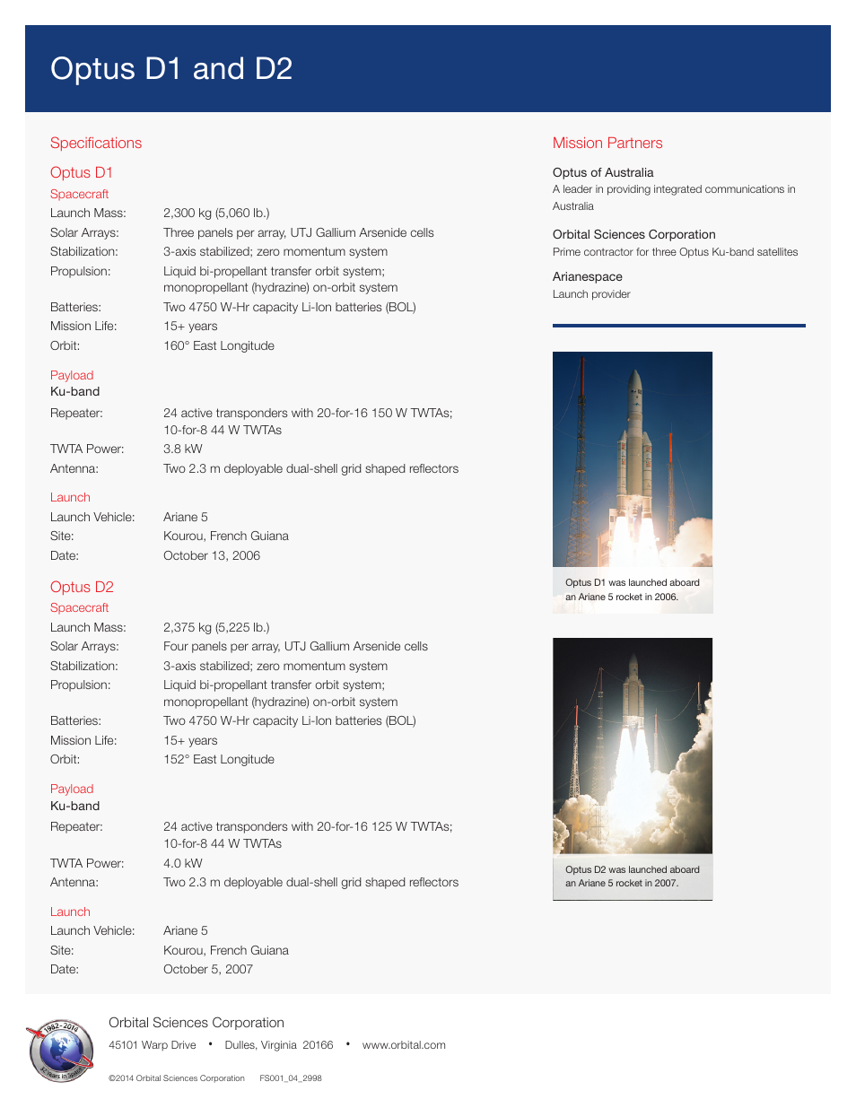 Optus d1 and d2 | Orbital Optus D2 User Manual | Page 2 / 2