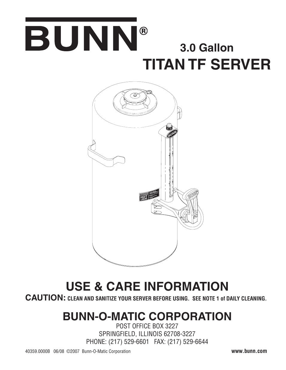 Bunn Server TITAN TF User Manual | 4 pages